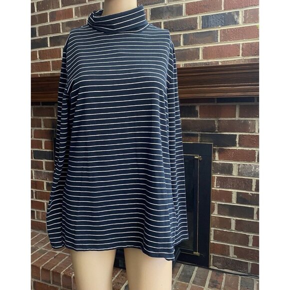 Merona Womens Long Sleeve Black White Striped Top Size XL Pull Over Turtle Neck - Picture 1 of 10